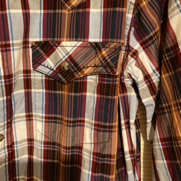 Cody James Authentic Western Apparel Plaid long sleeve shirt in Brown and Blue - Picture 3 of 6